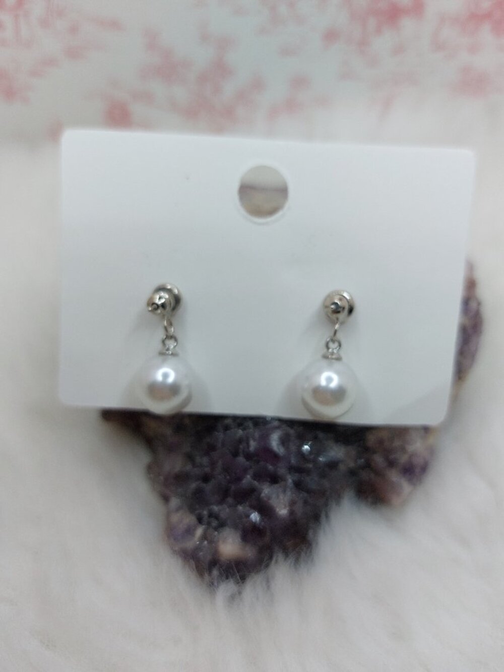 S925 Stud Silver-tone Bow Earrings Faux Pearl Back Detail - Picture 2 of 6